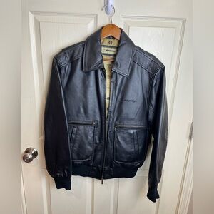 Boeing Men's Black Leather Bomber Jacket Medium